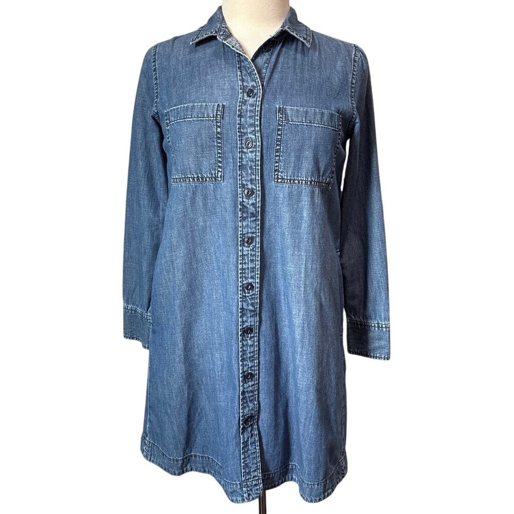 Madewell Long Sleeve Button Up Chambray Casual Dress Side Pockets Size XS